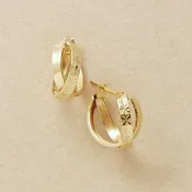 18K/10K 花朵切割十字圈耳環 (黃金)