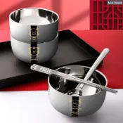 嘟嘟LOVE 食品級304不鏽鋼碗套裝 家用餐具 兒童碗勺子筷子筷防摔防燙吃飯碗