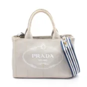 【DOKODEMO】【二手】Prada Canapa 兩用托特包，淺灰色/白色/海軍藍帆布，迷你托特包，女士，二手 B