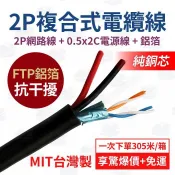 【可零售】2P複合式電纜線 2P+AC+FTP 監視器 4芯網路線+電源線+鋁箔 戶外專用 耐曬 純銅 監視器 台灣製造