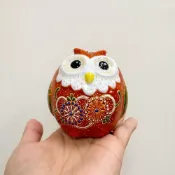 (店+)九谷燒手作貓頭鷹【盛】-豆沙紅(7.5cm)