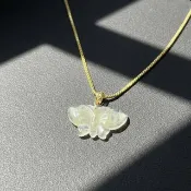 冰種黃翡翡翠蝴蝶項鍊 18K金墜頭 | 天然緬甸玉翡翠A貨 | 送禮