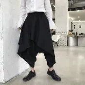 【巴黎精品】現貨+預購 飛鼠褲休閒九分褲-暗黑系不規則哈倫褲男褲子a1an22