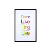 裝飾畫相框 Quote Series Dance Love Sing Live 黑色框 63x43cm