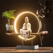 寓偉 禪意擺件 玄關裝飾 觀世音菩薩佛像擺件 家用燈圈 客廳供奉倒流香 喬遷禮品 禮物