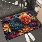 昕購商鋪 48H出貨現貨3D視覺立體花朵地墊家用衛生間吸水防滑腳墊浴室地墊代發批發