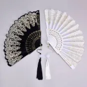 蕾絲扇中式祥雲紋古風摺扇塑膠舞蹈中國風摺疊扇子