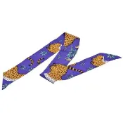 【Hermes 愛馬仕】經典Les Leopards花豹圖騰Twilly絲巾/領結(一組-紫色H062953S-PURPLE)