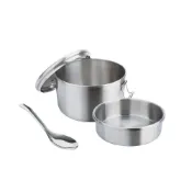 (店+)【CLARE 可蕾爾】晶鑚 316不鏽鋼 雙層 圓形便當盒 12cm 附湯匙 Leidea 樂德兒 出遊必備、開學