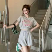 騰達百貨 《愛網購》~BC20566~休閒運動套裝夏季炸街辣妹小個子顯高短款T恤百搭寬鬆短褲兩件套休閒服裝女性衣服流行女裝