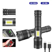 小胖達生活百貨 Xhp70 LED戶外超亮手電筒帶側燈C0B雙光源帶輸出18650 26650電池手電筒