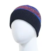 【Paul Smith】PAUL SMITH黑布標白字簽名LOGO針織羊毛帽(深藍/多色條紋)