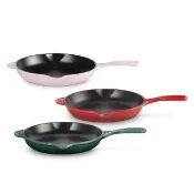 【Le Creuset】琺瑯鑄鐵鍋單柄圓煎盤23cm(雪紡粉/櫻桃紅/綠光森林)3色選1