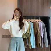 (店+)【D.studio】韓版顯瘦短版針織上衣 毛衣 上衣 衣服 長袖t恤 保暖上衣 冬天女裝 秋冬女裝 發熱衣 大學T W592
