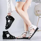 樂享✨【好康】平底涼鞋女2023新款軟底防滑媽媽鞋中年大尺碼厚底腳胖高筒羅馬涼鞋