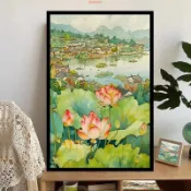 【高顏值木質拼圖】1000片 成人 荷花 風景 裝飾畫 解壓 益智 禮物 可定制 親子 教具 拼圖 1000片拼圖 相框