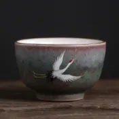🔥臺灣熱賣/免運/限時特惠🔥瑞鶴呈祥仙鶴茶杯 手工粗陶窯變復古品茗杯個人主人杯單杯聞香杯