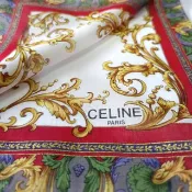 Celine Paris 古董手帕 花卉巴洛克風 19x 19 英吋