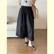 【Want-Meow】80公斤可穿/日系百搭小個子可鬆緊褲頭造型花邊寬褲白褲長褲(大碼/大尺碼/加大碼/寬褲)