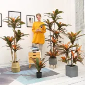 造景  裝飾花  假花  大型ins風巴西木仿真綠植紅鐵樹假花仿真花室內客廳盆栽擺件裝飾 HYFK