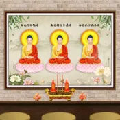 協貿國際日用品生活3館 十字繡三寶佛新款線繡客廳寺廟三世佛釋迦牟尼藥師阿彌陀佛鉆石畫