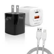 (店+)【WELLY】36W氮化鎵GaN 迷你雙孔充電器+USB to Lightning 耐拉編織充電線(100CM)
