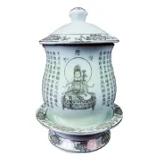 (店+)弘喧 大悲水 觀音 菩薩 貢杯 供杯 聖水 高腳 敬茶 敬神 佛杯 供佛 供奉 佛堂 佛寺 佛俱 陶瓷 心經