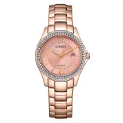 【CITIZEN星辰】Eco-Drive 典雅晶鑽 FE1252-82X 鋼錶帶 日期 光動能女錶 粉/玫瑰金 29mm