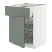【IKEA 宜家家居】METOD/MAXIMERA 底櫃附網籃/抽屜/門板, 白色/nickebo 無光澤灰綠色, 60x60x80 公分