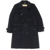【DOKODEMO】成色極佳的 BURBERRY 4057086 繫帶雙排扣風衣，飾有品牌標誌紐帶，100% 羊絨材質，黑色，尺寸 54，正品，義大利製造，男士款