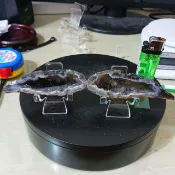 成雙成對販售 138g 雷公蛋 瑪瑙 巴西 小晶洞 水晶 附贈壓克力愛心架 #橘18