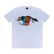 【Paul Smith】PAUL SMITH燙印LOGO彩色條紋眼睛有機純棉短袖T恤(男款/白x黑)