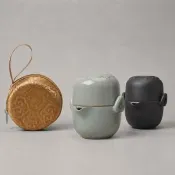 【LohasPottery 陸寶】如意年年隨手泡 (茶壺+茶杯+收納包 旅行茶具組/茶器套裝/陶瓷泡茶組)