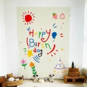 📣新品免運費~生日掛布豎版ins風生日背景布主題卡通生日快樂兒童派對拍照掛毯