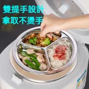 🚀新北發貨✑ 食品級304不銹鋼三格蒸盤  餐盤分隔圓盤帶提手 電飯鍋內蒸籠分格 學生幼兒園食堂餐盤 3格圓型多用途蒸盤