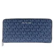 【Michael Kors】Jet Set MK花紋防水帆布拉鍊長夾(藍色)