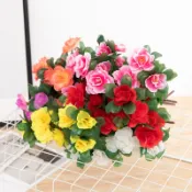 21 頭人造紅玫瑰杜鵑花花束 - 用於婚禮裝飾求婚派對中心裝飾品的假花