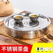 咚咚百貨💖不鏽鋼茶盤 白鐵茶盤 器具 雙層茶盤 瀝水盤 泡茶盤 加厚不銹鋼茶盤雙層方形儲水式大號茶池圓形瀝水盤金屬茶海