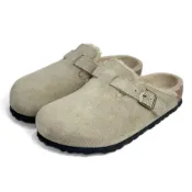 Birkenstock Boston Shearling麂皮半包毛毛穆勒鞋 女 淺褐 一般寬勃肯波士頓拖鞋1028289