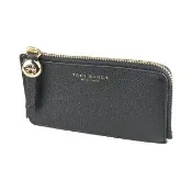 【TORY BURCH】TORY BURCH Romy經典燙金LOGO小牛皮4卡拉鍊零錢卡夾包(黑)