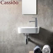 《Cassido》37cm 方形 吊掛盆 BW-003 掛盆 角落式臉盆 角落盆 轉角盆 晶白智潔釉【桃北基免運費】