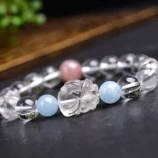 純白水晶圓珠加雕刻龍龜配件手鏈 水潤明豔 上手華貴 增加能量