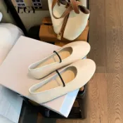 IELGY軟面圓頭淺細綁帶平底瑪麗珍女鞋夏季