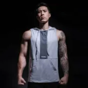 連帽背心男運動服夏季寬鬆透氣坎肩T恤無袖健身衣【聚物優品】