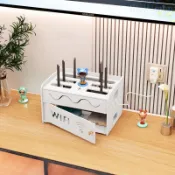 可開發票🔥路由器盒子 收納盒 桌面盒子 wifi插座電視機頂盒 置物架 無線光貓放置架 實木機頂盒置物架 電源線整理箱