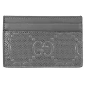 【GUCCI 古馳】經典雙G LOGO壓紋信用卡名片卡隨身卡片夾(灰)