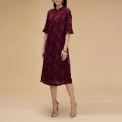 【古典美】43101刺繡翻領七分洋裝(茶禪服/中國風/國服/漢服/手染服/棉麻/亞麻/天然纖維)