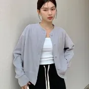 【ONEY 歐妮】★圓領開衫日系棒球外套(女女上衣/長袖/保暖)