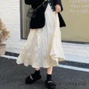 春夏裙裝 韓系半身裙 設計感裙裝 褶皺半身裙 大裙擺 氣質長裙 A字裙 高腰長裙 鬆緊腰 長裙女 -5007