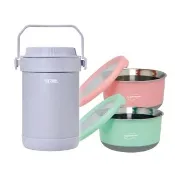 【THERMOS 膳魔師】超值3入_香芋紫不鏽鋼真空燜燒提鍋1500ml+不鏽鋼隔溫碗1200ml(RPF-20-LPL+TC-BOWL)